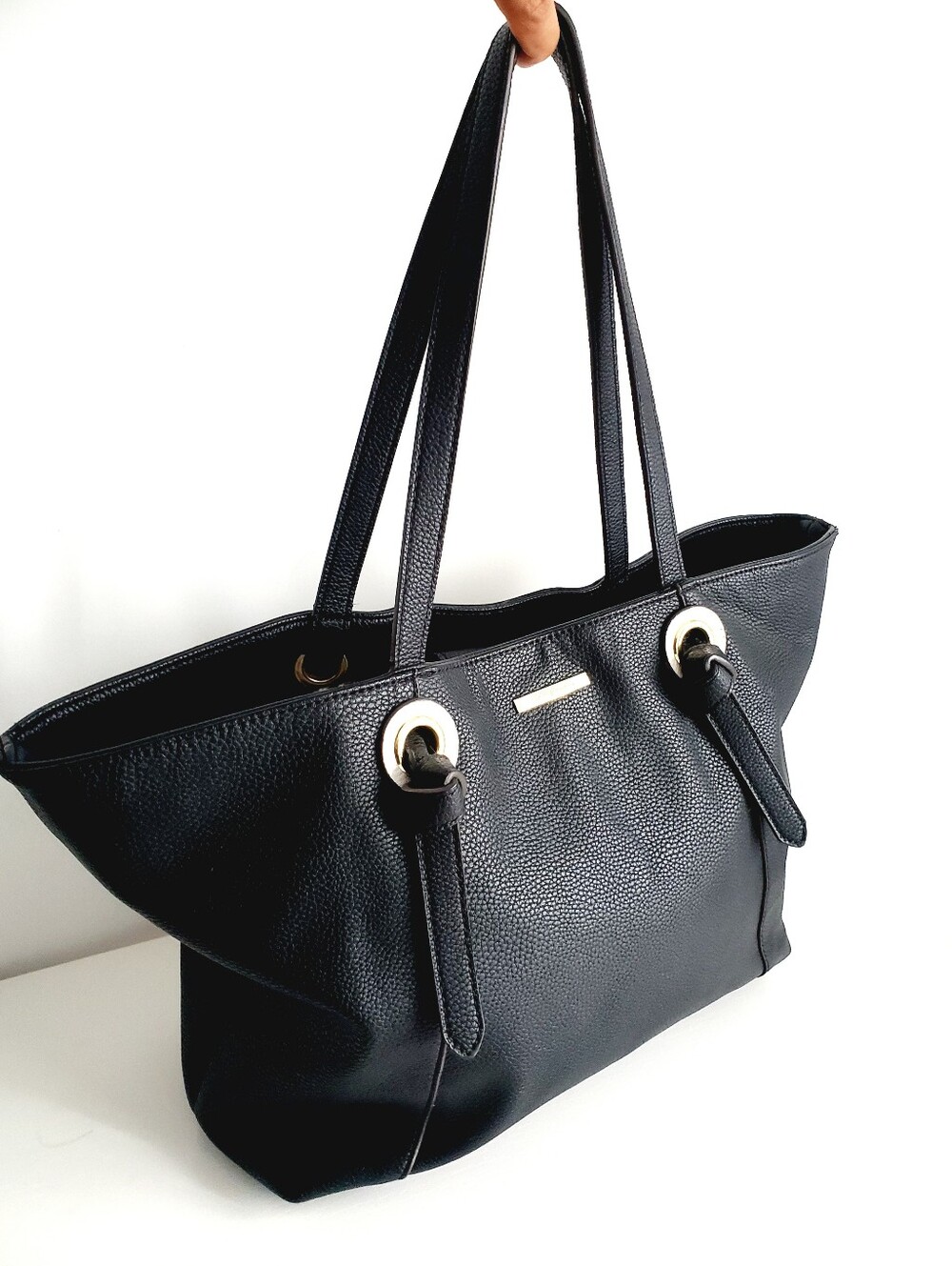 Liz Claiborne Black Vegan Leather Tote with Gold Accents